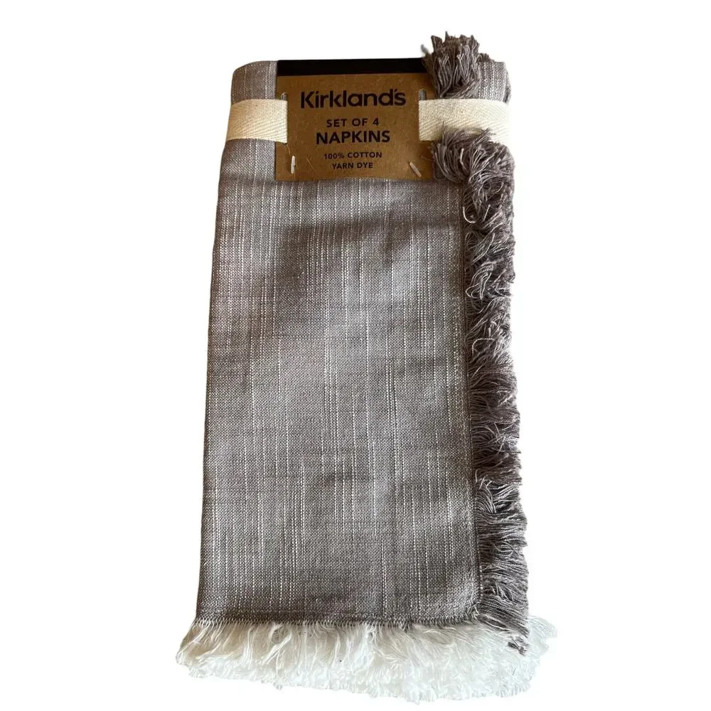 Set of 4 Cotton Fringed Napkins Taupe Cream